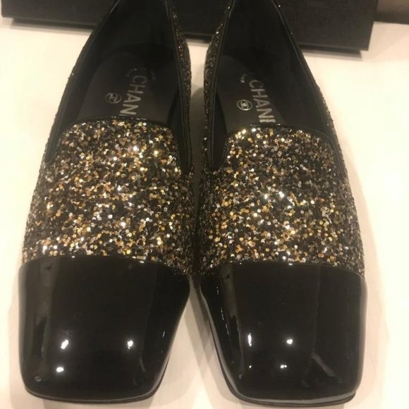 CHANEL 17K Milky Way Glitter Patent Cap Toe Loafers Moccasin Shoes Flats - Picture 4 of 10